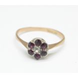 A 9ct gold, silver, purple and white stone ring, L