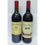 Two bottles of wine, Clos Du Marquis, 1990, and La Rioja Alta, 1989, in presentation box