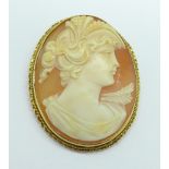 A 14ct gold mounted cameo brooch, the loop marked k14