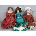 Three porcelain dolls **PLEASE NOTE THIS LOT IS NOT ELIGIBLE FOR POSTING AND PACKING**