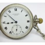 A Benson silver cased pocket watch, with silver chain and fob