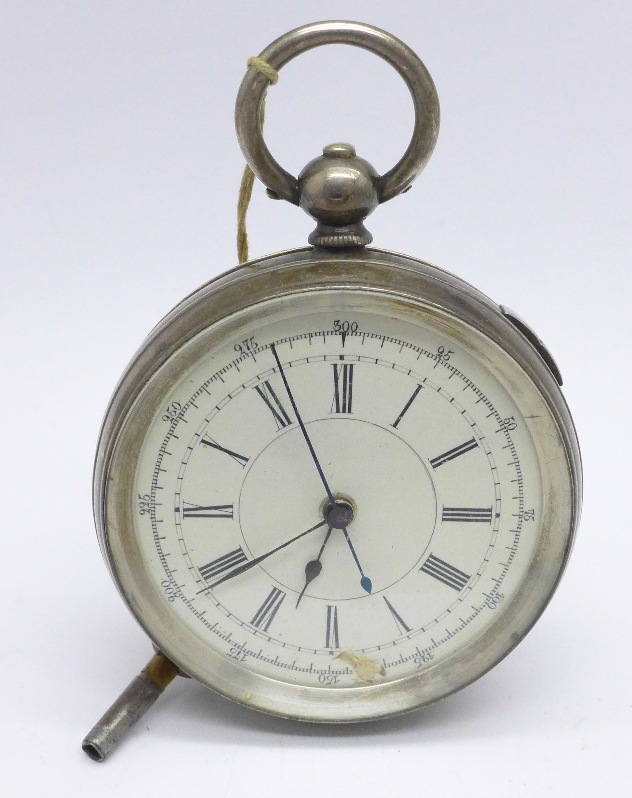 A silver chronograph pocket watch, dial a/f