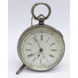 A silver chronograph pocket watch, dial a/f