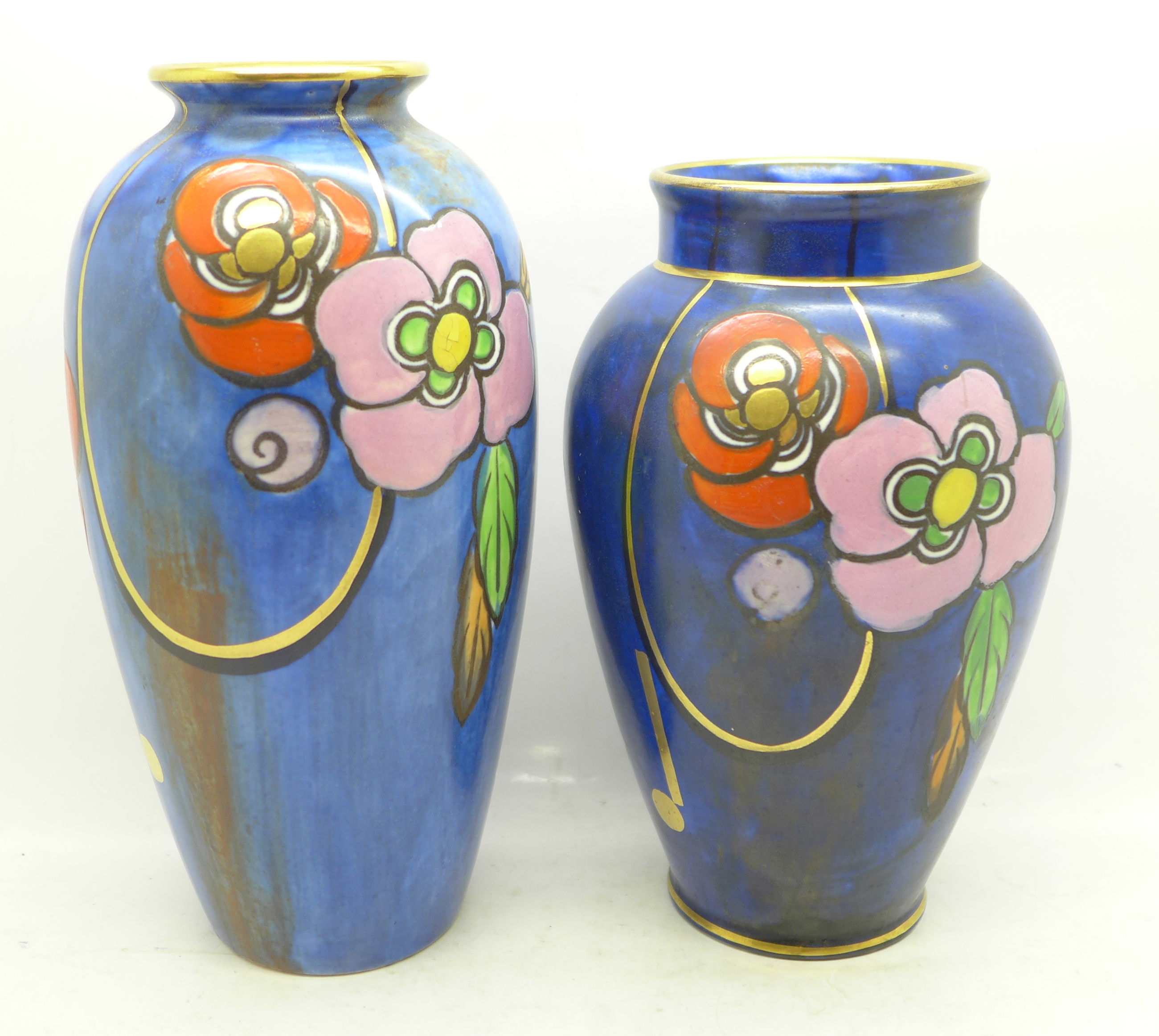 Two Charlotte Rhead Bursley Ware vases, 1543 painted marks, 18cm and 16cm - Image 2 of 4