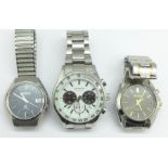 Three gentleman's wristwatches; Seiko Kinetic, Sekonda and Citizen