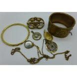 A Victorian brooch, two bangles, etc.