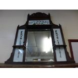 A mahogany overmantel mirror, bearing Fry's Chocolate inscription