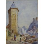 Attributed to Charles A. Richards, North Italian lake scene, watercolour, 38 x 27cms, framed
