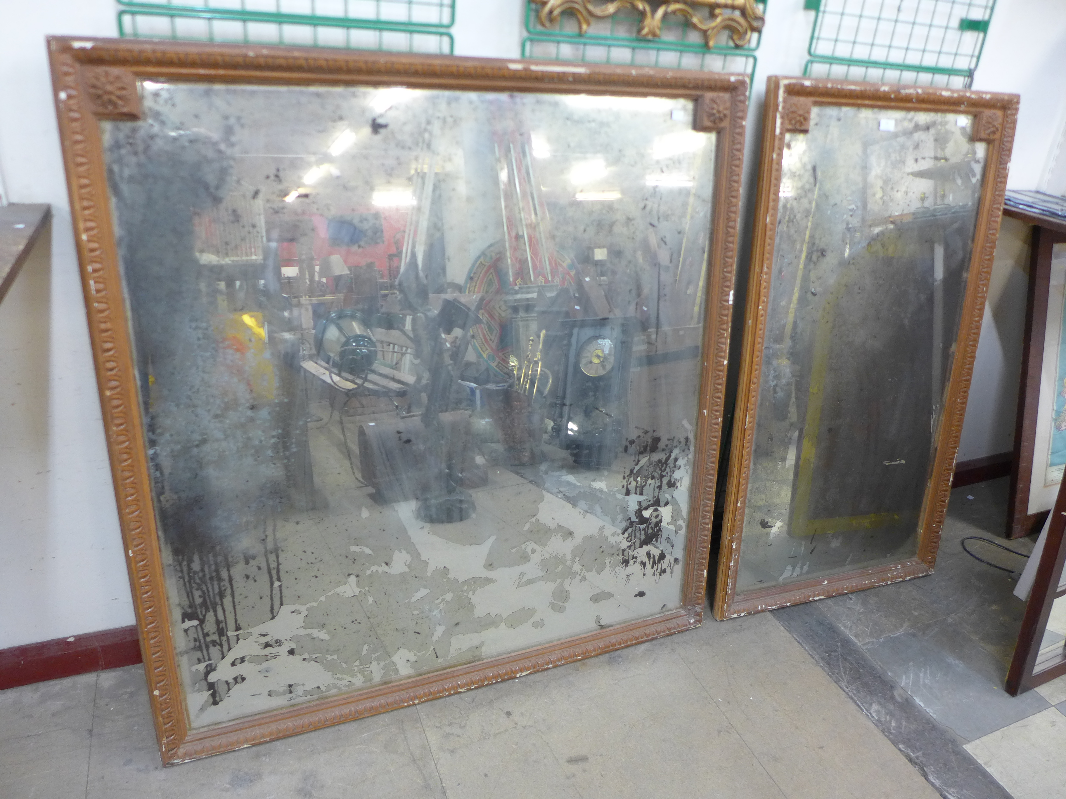 Two simulated oak framed mirrors