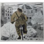 A signed Pamela Guille limited edition etching, The Cyclist, 17 x 20cms, unframed