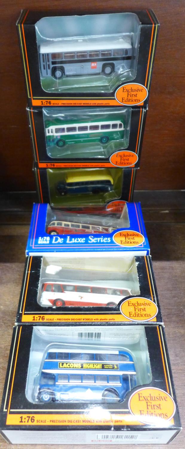 Six Exculsive First Edition model buses, boxed