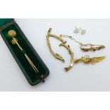 A quantity of 9ct gold jewellery, 13.0g gross