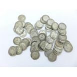 Approximately sixty Pre 1920 silver 3d coins including Victorian, 87g