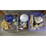 Three boxes of assorted china, glass etc. including a cut glass bowl, Indian tree vase,continental