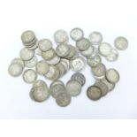 Approximately sixty Pre 1920 silver coins including Victorian 3d coins, 83g