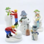 Five The Snowman figures by Royal Copenhagen, Coalport and Beswick