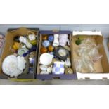 A box of glass and two boxes of mixed decorative and other china