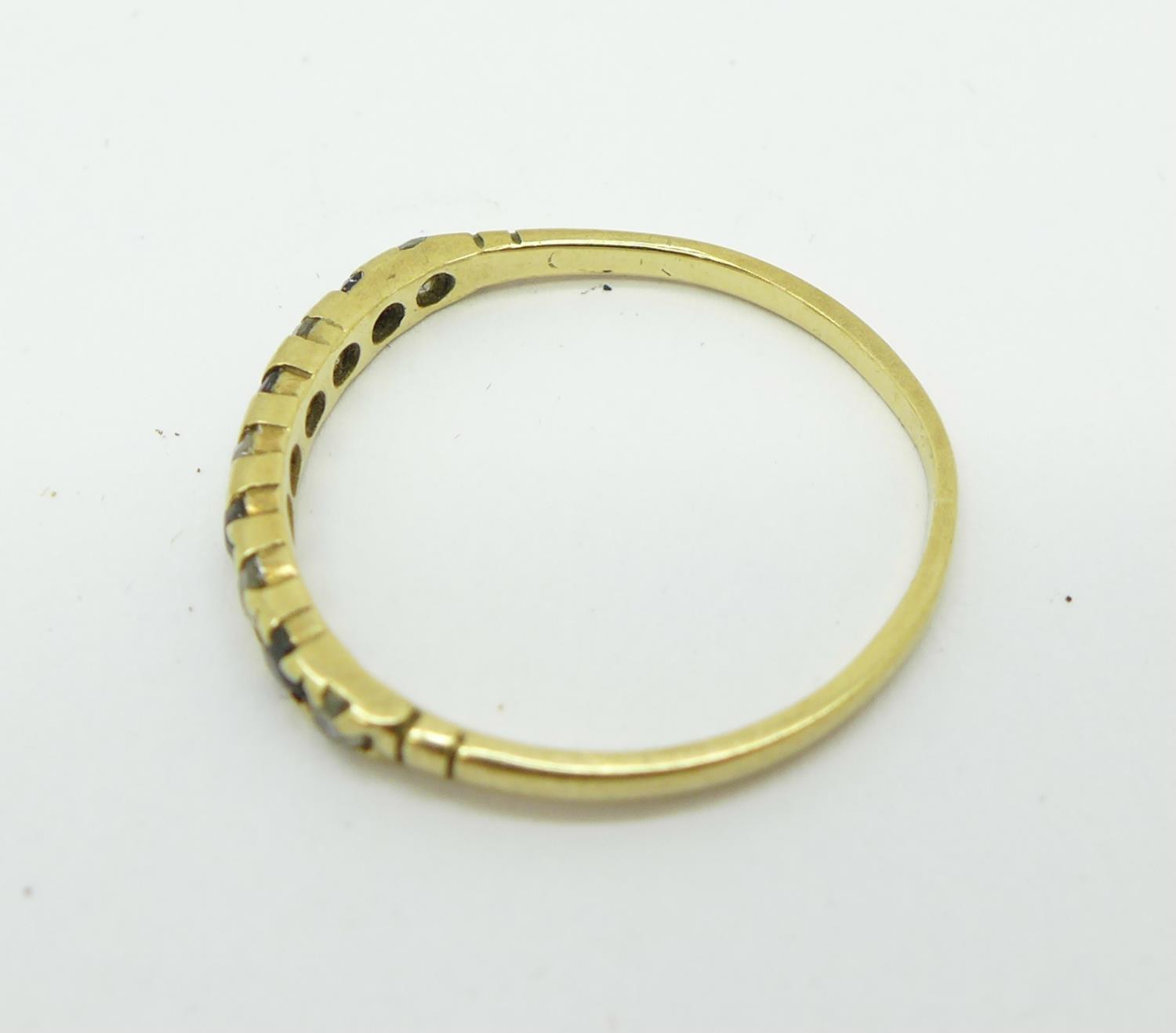 A 9ct gold ring with small sapphire and diamonds, 0.8g, M - Image 2 of 4