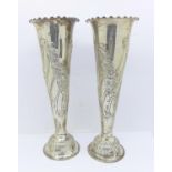 A pair of Victorian silver vases, London 1895, 20.5cm, weighted bases