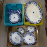 Three boxes of blue and white china