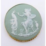 A gilt metal framed large circular Wedgwood cameo brooch, 68mm