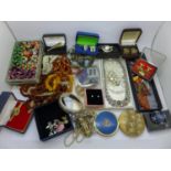 Costume jewellery, compacts, buckles, cufflinks, etc.