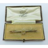 A 9ct gold diamond and pearl brooch, 3g, boxed