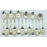 Twelve silver spoons, 247g