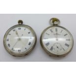 A Waltham top wind silver pocket watch and one other silver pocket watch