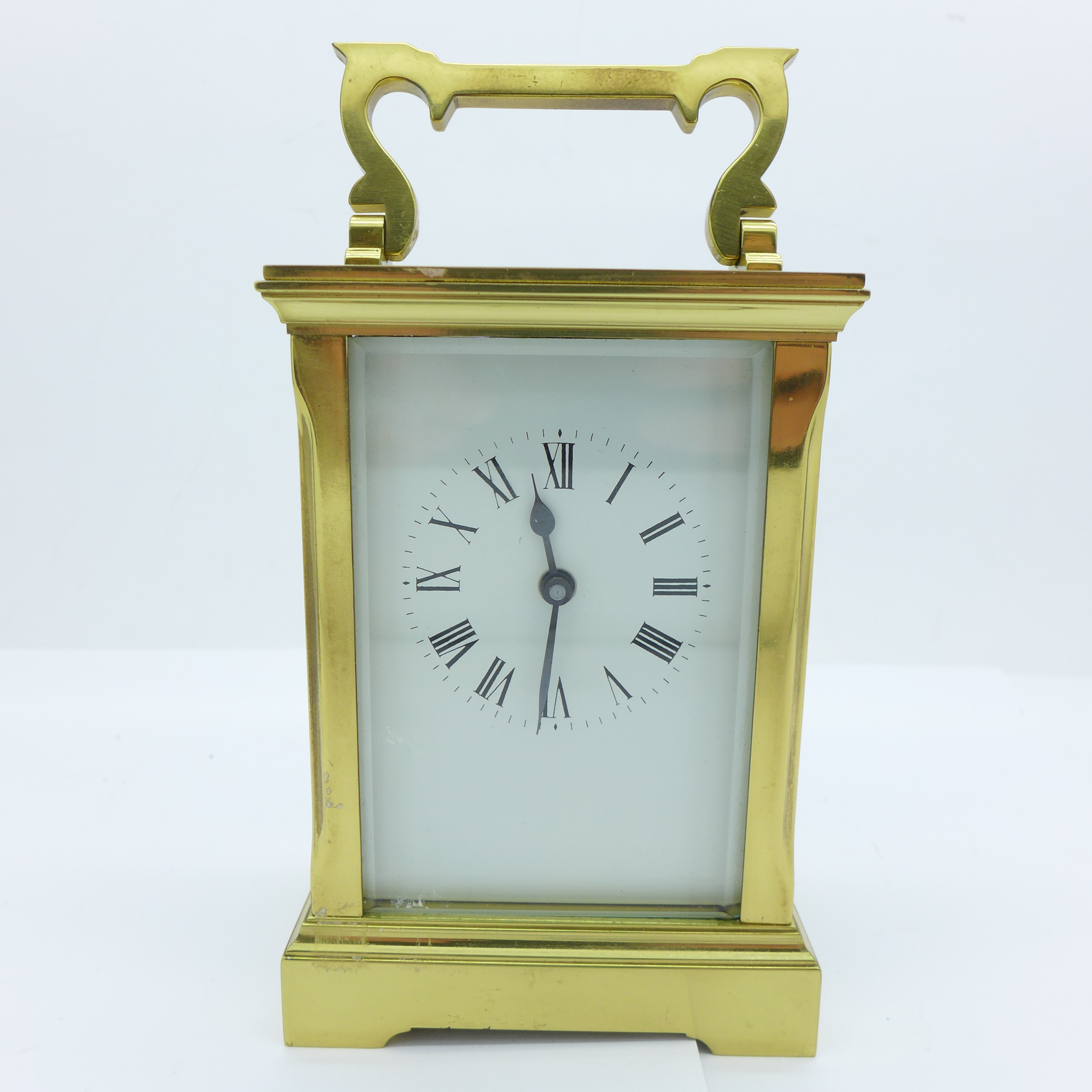 A brass and four glass sided carriage clock, stamped ACC, no key - Image 2 of 6