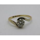 A yellow metal and platinum set diamond ring, 1.8g, O/R