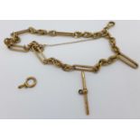 A 9ct gold Albert chain, T-bar and clip, 45.7g