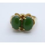 A silver gilt and chalcedony cabochons ring, L