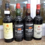 Four bottles of vintage port, 2x Cockburn's, Four Diamond port and one other