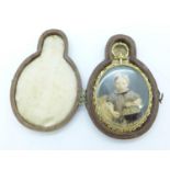 A Georgian yellow metal picture pendant, cased, case a/f