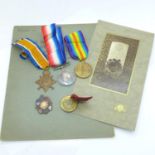 A group of WWI medals to 16465 Pte. J. H. Brown. Leic. R., a silver fob, BB medal, photograph and