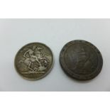 An 1891 crown and an 1797 cartwheel penny