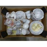 A Colclough tea set, a Sri Lanken tea set, Crown Devon coffee cans and saucers, Royal Albert