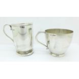 Two silver cups, both bases a/f, 255g