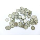 Approximately 88 Pre 1947 silver 3d coins, 112g