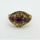 A 9ct gold, ruby and pearl ring, Chester hallmark, 1.7g, Q