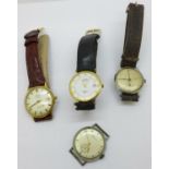 Four wristwatches, Cyma, Rotary x 2 and Helvetia ( Helvetia lacking case back )