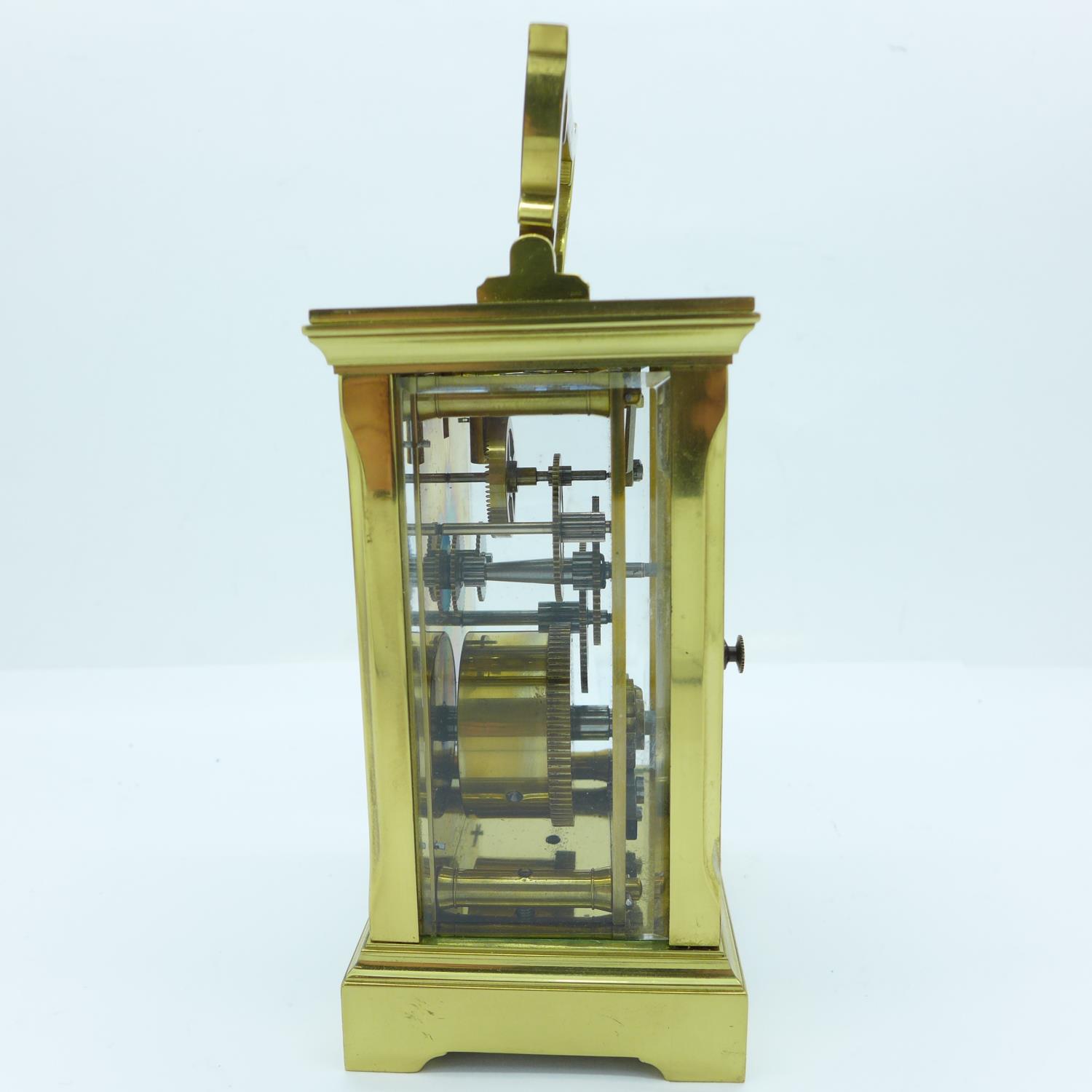 A brass and four glass sided carriage clock, stamped ACC, no key - Image 3 of 6