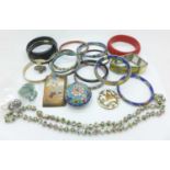 A collection of jewellery including cloisonne