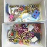 Two boxes of costume jewellery