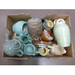 A collection of Arthur Wood and other jugs, Art Deco, etc., and a Denby stoneware tea service