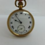 A gold plated top wind pocket watch