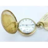 A gold plated full hunter pocket watch, 15 jewels