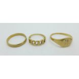 Three 9ct gold rings, 6.1g