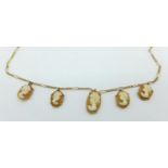 A 9ct gold cameo fringe necklet, 3.9g